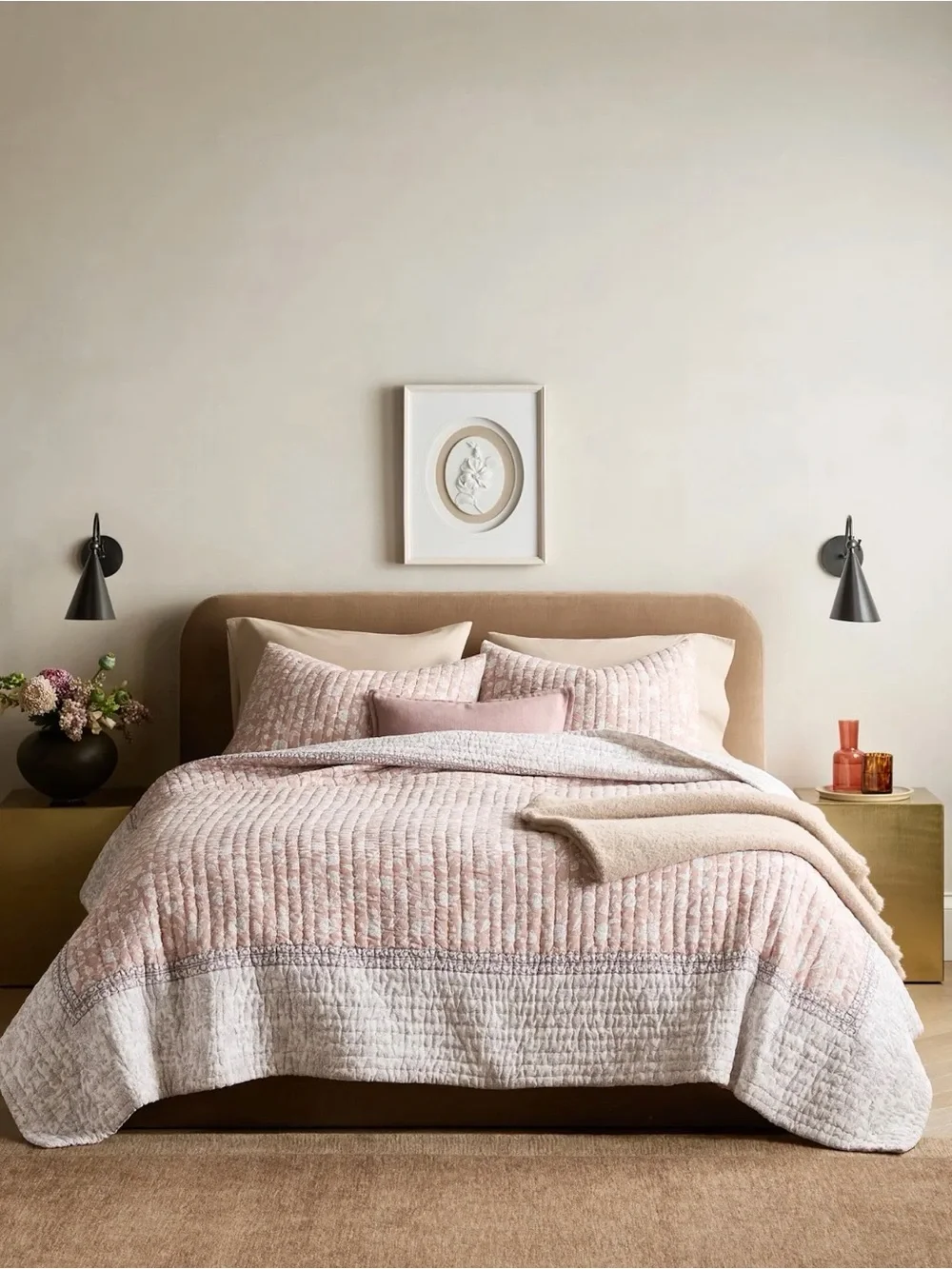 Quince 100% Organic Cotton Block Print Quilt in Rose Full/Queen 1318